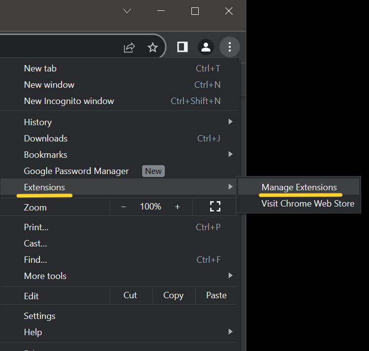 Chrome Manage Extensions